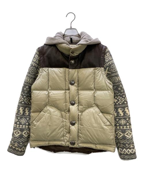 MOUNTAIN RESEARCH（マウンテンリサーチ）MOUNTAIN RESEARCH (マウンテンリサーチ) コンチョボタンニット切替ダウンジャケット ベージュ×ブラック サイズ:Mの古着・服飾アイテム