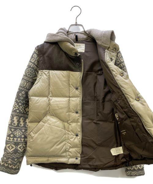 MOUNTAIN RESEARCH（マウンテンリサーチ）MOUNTAIN RESEARCH (マウンテンリサーチ) コンチョボタンニット切替ダウンジャケット ベージュ×ブラック サイズ:Mの古着・服飾アイテム