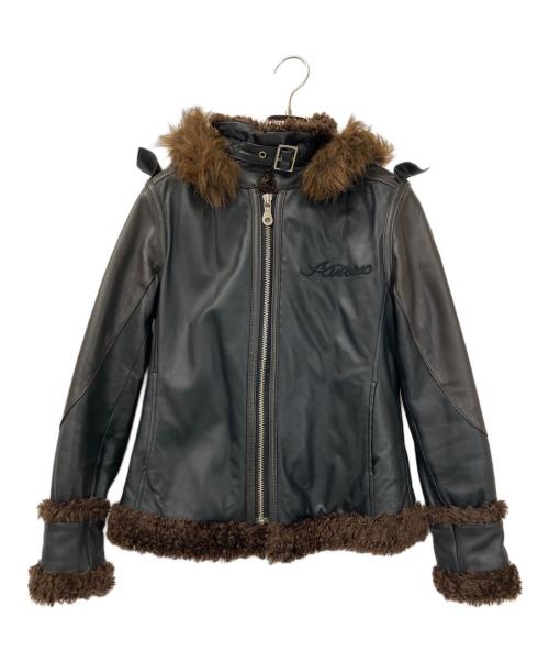 AVIREX（アヴィレックス）AVIREX (アヴィレックス) レザージャケット ブラック×ブラウン サイズ:XSの古着・服飾アイテム