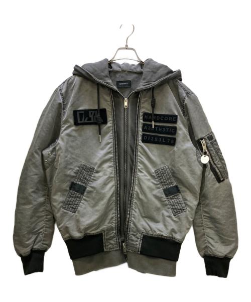DIESEL（ディーゼル）DIESEL (ディーゼル) レイヤード ボンバージャケット グレー サイズ:Lの古着・服飾アイテム