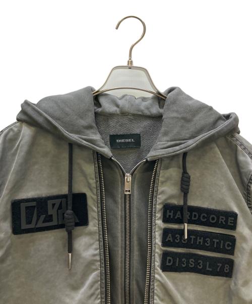 DIESEL（ディーゼル）DIESEL (ディーゼル) レイヤード ボンバージャケット グレー サイズ:Lの古着・服飾アイテム