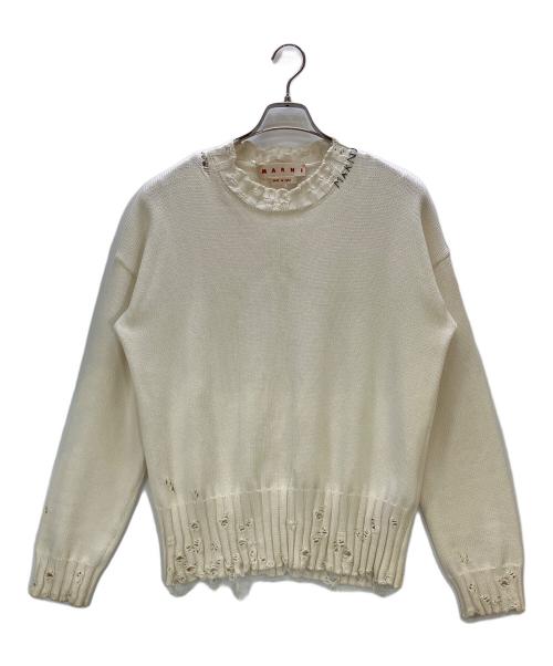 MARNI（マルニ）MARNI (マルニ) コットンダメージクルーネックニット アイボリー サイズ:48の古着・服飾アイテム