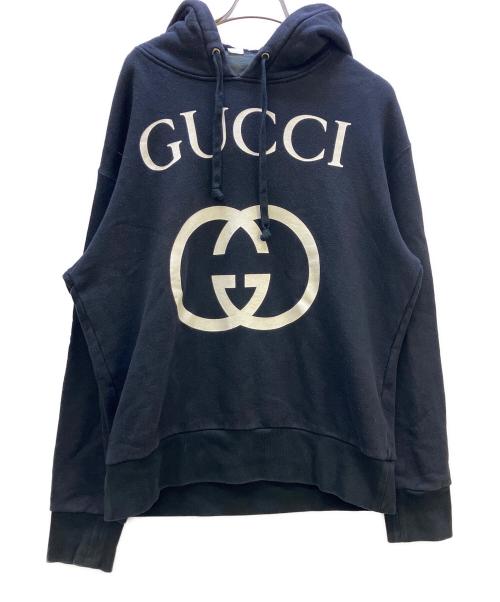 GUCCI（グッチ）GUCCI (グッチ) プルオーバーパーカー　インターロッキングG ブラック サイズ:Mの古着・服飾アイテム