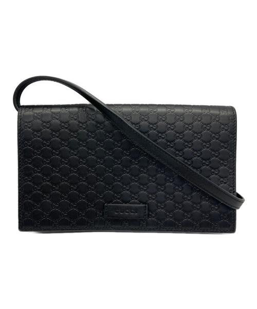 GUCCI（グッチ）GUCCI (グッチ) ショルダーウォレット GG マイクログッチシマレザー ブラックの古着・服飾アイテム