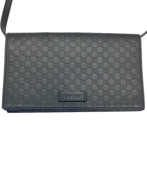 GUCCI（グッチ）GUCCI (グッチ) ショルダーウォレット GG マイクログッチシマレザー ブラックの古着・服飾アイテム