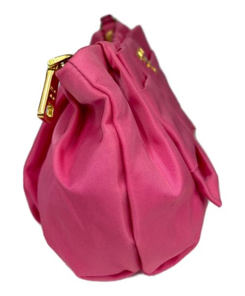 PRADA（プラダ）PRADA (プラダ) ナイロンポーチ　ロゴリボン ピンクの古着・服飾アイテム