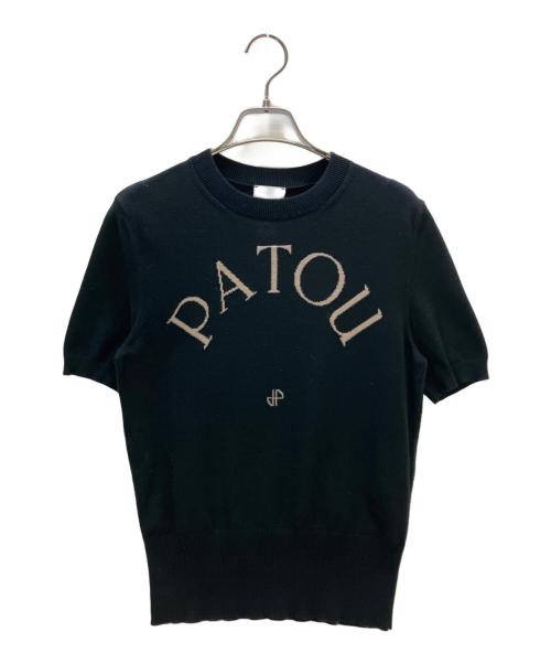patou（パトゥ）patou (パトゥ) ロゴジャガード半袖ニット ブラック サイズ:Mの古着・服飾アイテム