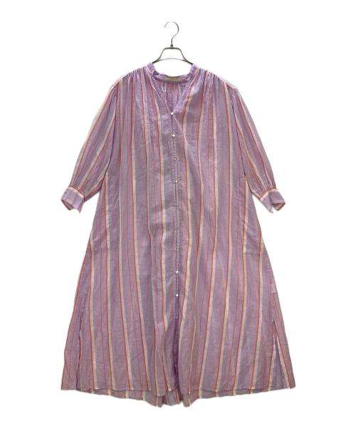 ne quittez pas（ヌキテパ）ne quittez pas (ヌキテパ) 半袖ワンピース 	C.VOILE STRIPE GOWN パープル サイズ:Sの古着・服飾アイテム