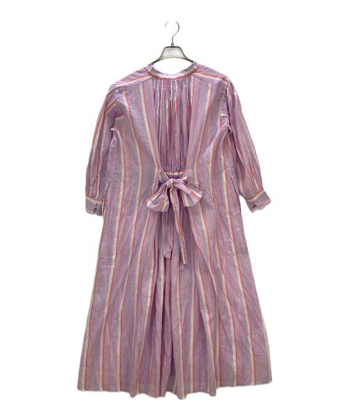 ne quittez pas（ヌキテパ）ne quittez pas (ヌキテパ) 半袖ワンピース 	C.VOILE STRIPE GOWN パープル サイズ:Sの古着・服飾アイテム