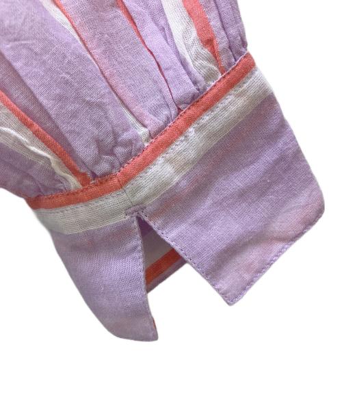 ne quittez pas（ヌキテパ）ne quittez pas (ヌキテパ) 半袖ワンピース 	C.VOILE STRIPE GOWN パープル サイズ:Sの古着・服飾アイテム