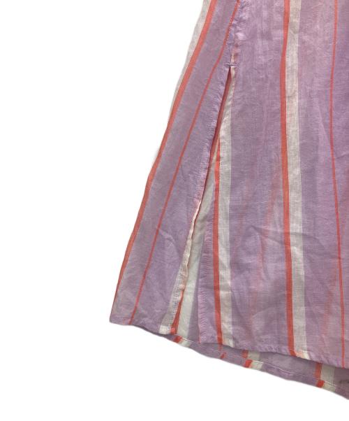 ne quittez pas（ヌキテパ）ne quittez pas (ヌキテパ) 半袖ワンピース 	C.VOILE STRIPE GOWN パープル サイズ:Sの古着・服飾アイテム