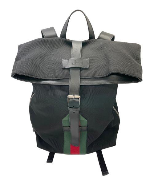 GUCCI（グッチ）GUCCI (グッチ) GUCCI　テクノキャンバスバックパック　シェリーライン　リュック ブラックの古着・服飾アイテム
