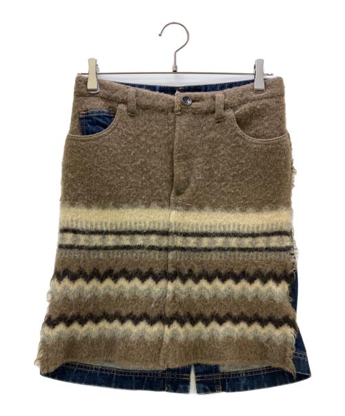 tricot COMME des GARCONS（トリココムデギャルソン）tricot COMME des GARCONS (トリココムデギャルソン) 切替スカート ブラウン×インディゴ サイズ:Sの古着・服飾アイテム
