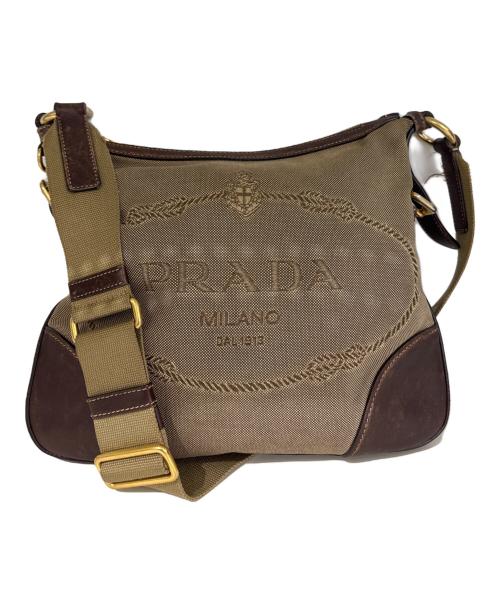 PRADA（プラダ）PRADA (プラダ) ロゴジャガード ショルダーバッグ ベージュ・ブラウンの古着・服飾アイテム