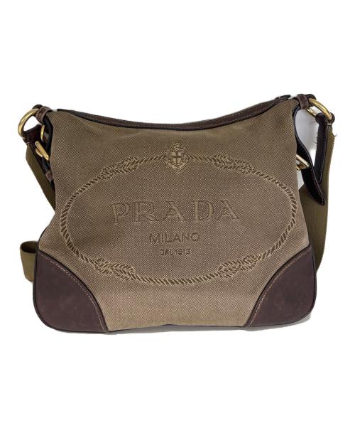 PRADA（プラダ）PRADA (プラダ) ロゴジャガード ショルダーバッグ ベージュ・ブラウンの古着・服飾アイテム