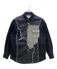 FenG CHen WANG（フェンチェンワン）の古着「RAW EDGE PATCHWORK DENIM SHIRT / JACKE」｜ブラック