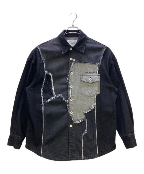 FenG CHen WANG（フェンチェンワン）FENG CHEN WANG (フェンチェンワン) RAW EDGE PATCHWORK DENIM SHIRT / JACKE ブラック サイズ:Mの古着・服飾アイテム