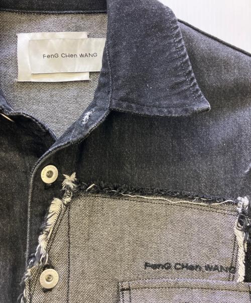 FenG CHen WANG（フェンチェンワン）FENG CHEN WANG (フェンチェンワン) RAW EDGE PATCHWORK DENIM SHIRT / JACKE ブラック サイズ:Mの古着・服飾アイテム
