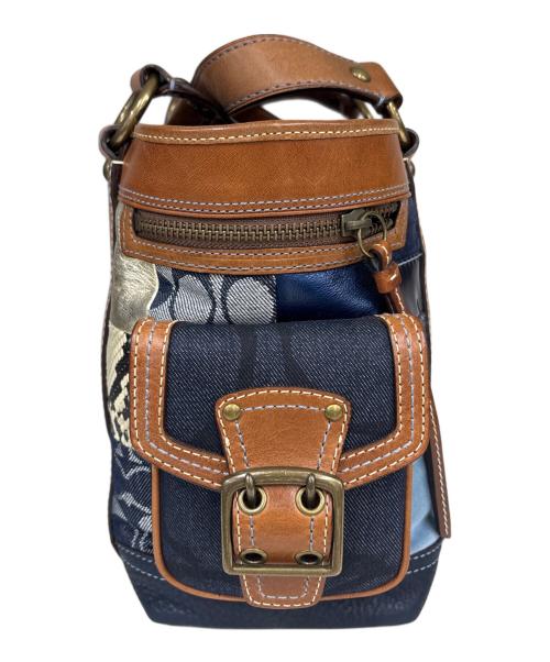COACH（コーチ）COACH (コーチ) トートバッグ　シグネチャー デニム ブラウン×ネイビーの古着・服飾アイテム