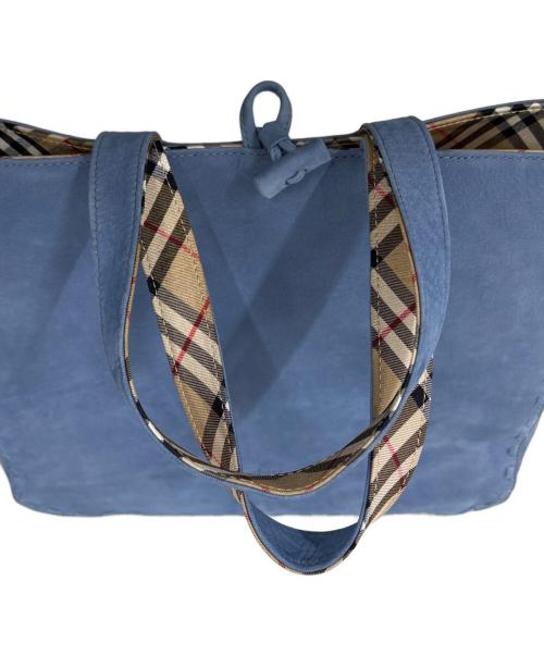 BURBERRY BLUE LABEL（バーバリー ブルー レーベル）BURBERRY BLUE LABEL (バーバリー ブルー レーベル) スウェードトートバッグ　ノバチェック ブルーの古着・服飾アイテム