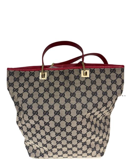 GUCCI（グッチ）GUCCI (グッチ) トートバッグ　GG ベージュ×レッドの古着・服飾アイテム