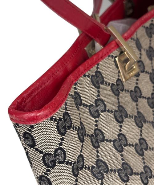 GUCCI（グッチ）GUCCI (グッチ) トートバッグ　GG ベージュ×レッドの古着・服飾アイテム