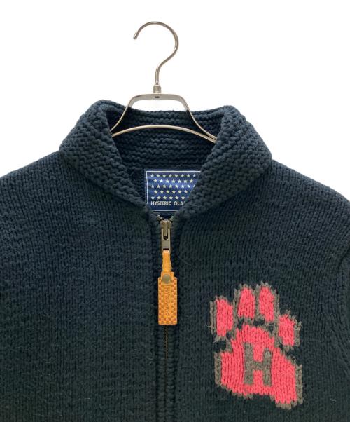Hysteric Glamour（ヒステリックグラマー）Hysteric Glamour (ヒステリックグラマー) ニットジャケット ジップカウチン/キャットデザイン ブラック×ピンク サイズ:Freeの古着・服飾アイテム