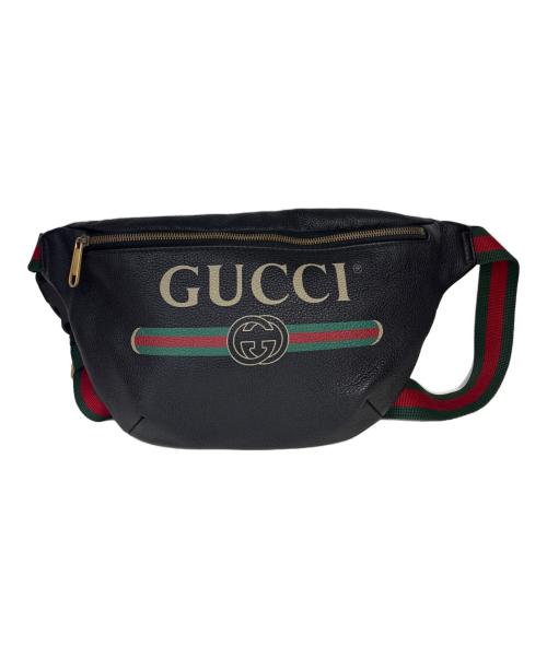 GUCCI（グッチ）GUCCI (グッチ) ボディバッグ　プリントロゴ　シェリーライン ブラックの古着・服飾アイテム