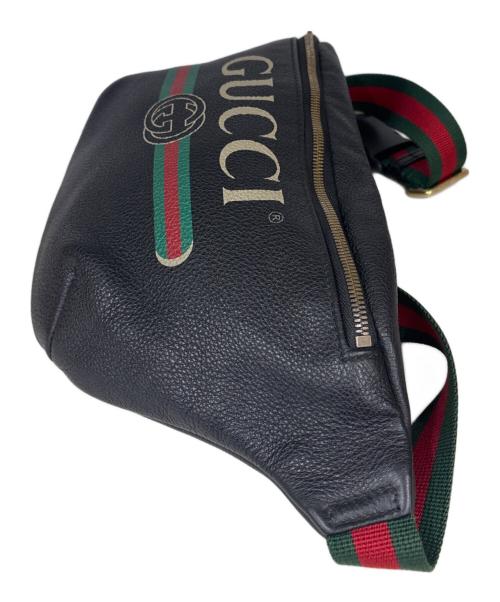 GUCCI（グッチ）GUCCI (グッチ) ボディバッグ　プリントロゴ　シェリーライン ブラックの古着・服飾アイテム