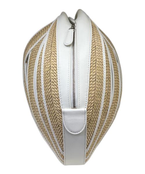 PERRIN PARIS（ペラン パリ）PERRIN PARIS (ペラン パリ) ハンドバッグ　Le Panier Rafia Basket Handbag ベージュ×ホワイトの古着・服飾アイテム