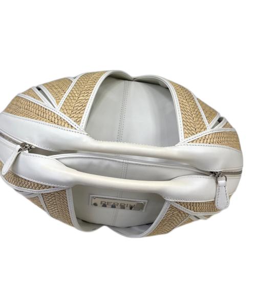 PERRIN PARIS（ペラン パリ）PERRIN PARIS (ペラン パリ) ハンドバッグ　Le Panier Rafia Basket Handbag ベージュ×ホワイトの古着・服飾アイテム