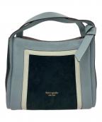 Kate Spadeケイトスペード）の古着「ノット カラーブロック レザー アンド スエード ミディアム クロスボディ トート」｜スカイブルー