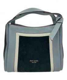 Kate Spade（ケイトスペード）の古着「ノット カラーブロック レザー アンド スエード ミディアム クロスボディ トート」｜スカイブルー