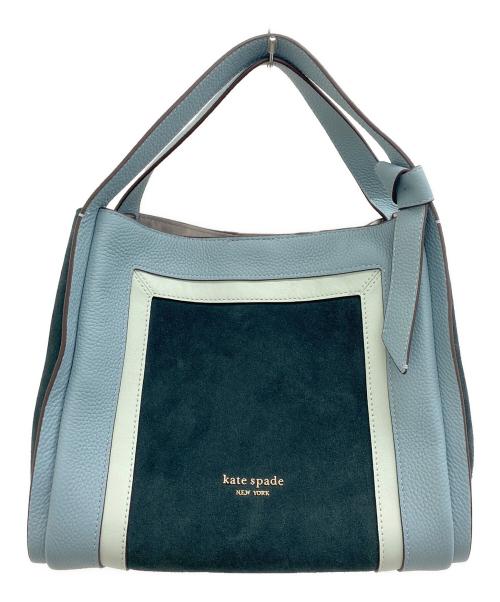 Kate Spade（ケイトスペード）Kate Spade (ケイトスペード) ノット カラーブロック レザー アンド スエード ミディアム クロスボディ トート スカイブルーの古着・服飾アイテム