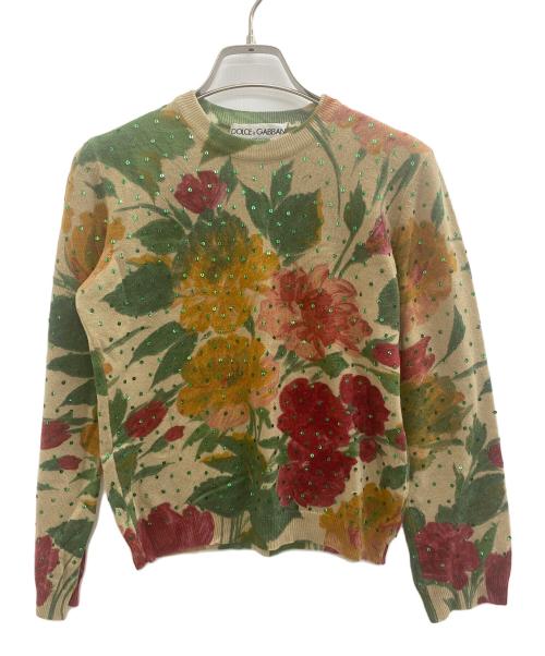 DOLCE & GABBANA（ドルチェ＆ガッバーナ）DOLCE & GABBANA (ドルチェ＆ガッバーナ) クルーネックニット ベージュ×グリーン サイズ:40の古着・服飾アイテム