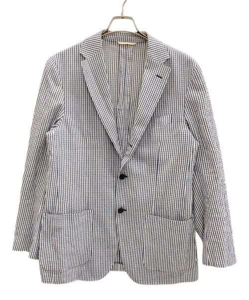 UNIVERSAL LANGUAGE（ユニバーサルランゲージ）UNIVERSAL LANGUAGE (ユニバーサルランゲージ) テーラードジャケット ブルー×ホワイト サイズ:LLの古着・服飾アイテム