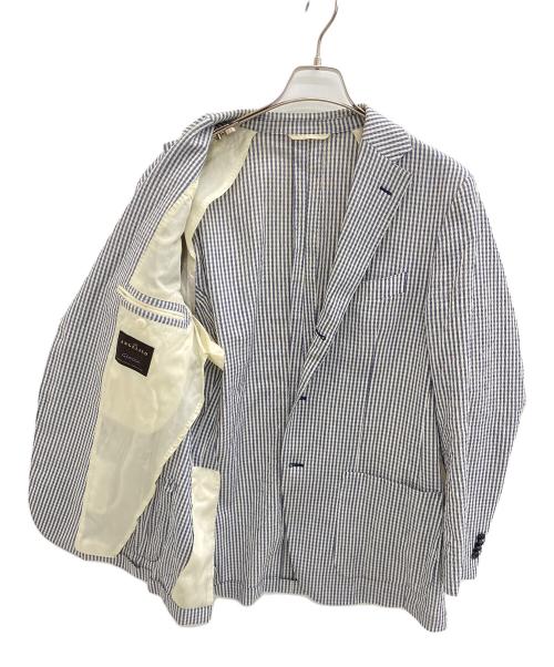 UNIVERSAL LANGUAGE（ユニバーサルランゲージ）UNIVERSAL LANGUAGE (ユニバーサルランゲージ) テーラードジャケット ブルー×ホワイト サイズ:LLの古着・服飾アイテム