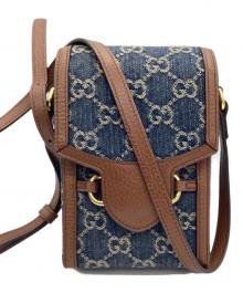 GUCCI（グッチ）の古着「ポシェット GUCCI ホースビット デニム」｜ブルー×ブラウン