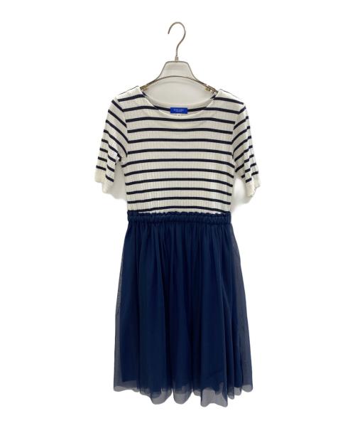 BLUE LABEL CRESTBRIDGE（ブルーレーベルクレストブリッジ）BLUE LABEL CRESTBRIDGE (ブルーレーベルクレストブリッジ) 半袖ワンピース ホワイト×ネイビー サイズ:38の古着・服飾アイテム