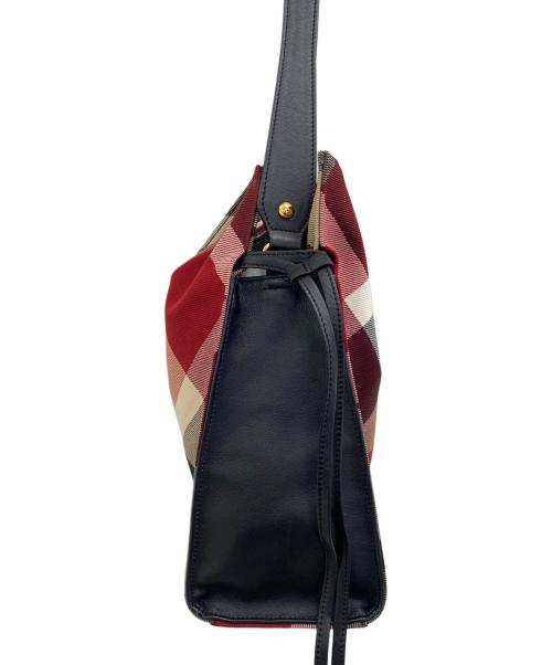 BURBERRY BLUE LABEL（バーバリーロンドンブルーレーベル）BURBERRY BLUE LABEL (バーバリーロンドンブルーレーベル) クレストブリッジチェック ギャザーバック レッド×ネイビーの古着・服飾アイテム