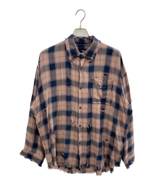 HARE（ハレ）HARE (ハレ) ダメージチェックシャツ ピンク×ブルー サイズ:Fの古着・服飾アイテム