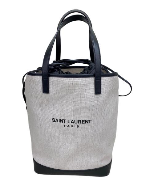Saint Laurent Paris（サンローランパリ）Saint Laurent Paris (サンローランパリ) 巾着トートバッグ ホワイト×ブラックの古着・服飾アイテム