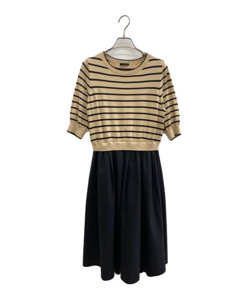 TO BE CHIC（トゥービーシック）TO BE CHIC (トゥービーシック) レーヨンナイロンニットドッキング ワンピース ベージュ×ブラック サイズ:40の古着・服飾アイテム