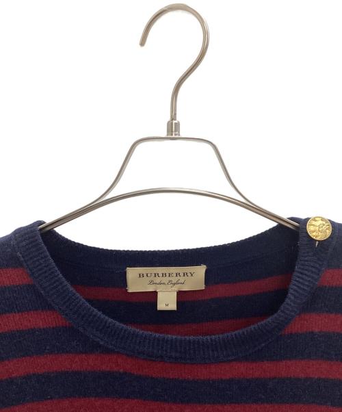 BURBERRY LONDON（バーバリーロンドン）BURBERRY LONDON (バーバリーロンドン) 厚手ニット レッド×ネイビー サイズ:Mの古着・服飾アイテム