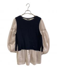 TO BE CHIC（トゥービーシック）の古着「サテンブラウス レイヤーニット」｜ブラック×ベージュ