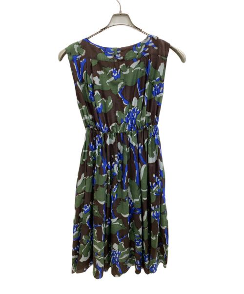 BALLSEY（ボールジィ）BALLSEY (ボールジィ) コットンシルクフラワープリント ベルテッドワンピース グリーン サイズ:34の古着・服飾アイテム