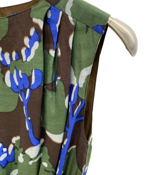 BALLSEY（ボールジィ）BALLSEY (ボールジィ) コットンシルクフラワープリント ベルテッドワンピース グリーン サイズ:34の古着・服飾アイテム