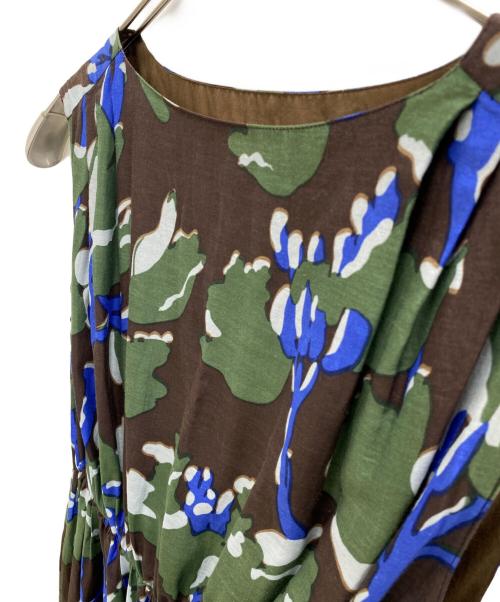 BALLSEY（ボールジィ）BALLSEY (ボールジィ) コットンシルクフラワープリント ベルテッドワンピース グリーン サイズ:34の古着・服飾アイテム