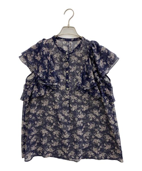 ANAYI（アナイ）ANAYI (アナイ) ラインフラワープリントラッフルソデブラウス ネイビー サイズ:38の古着・服飾アイテム