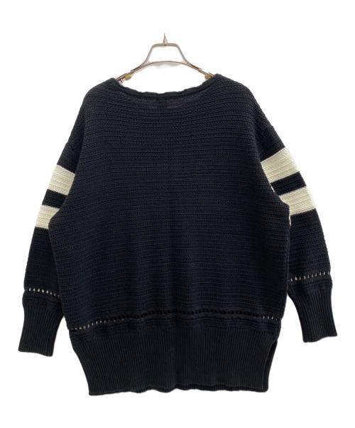 β（ベータ）β (ベータ) 二本ライン リンクス柄ニットプルオーバー ブラック×ホワイト サイズ:９号の古着・服飾アイテム